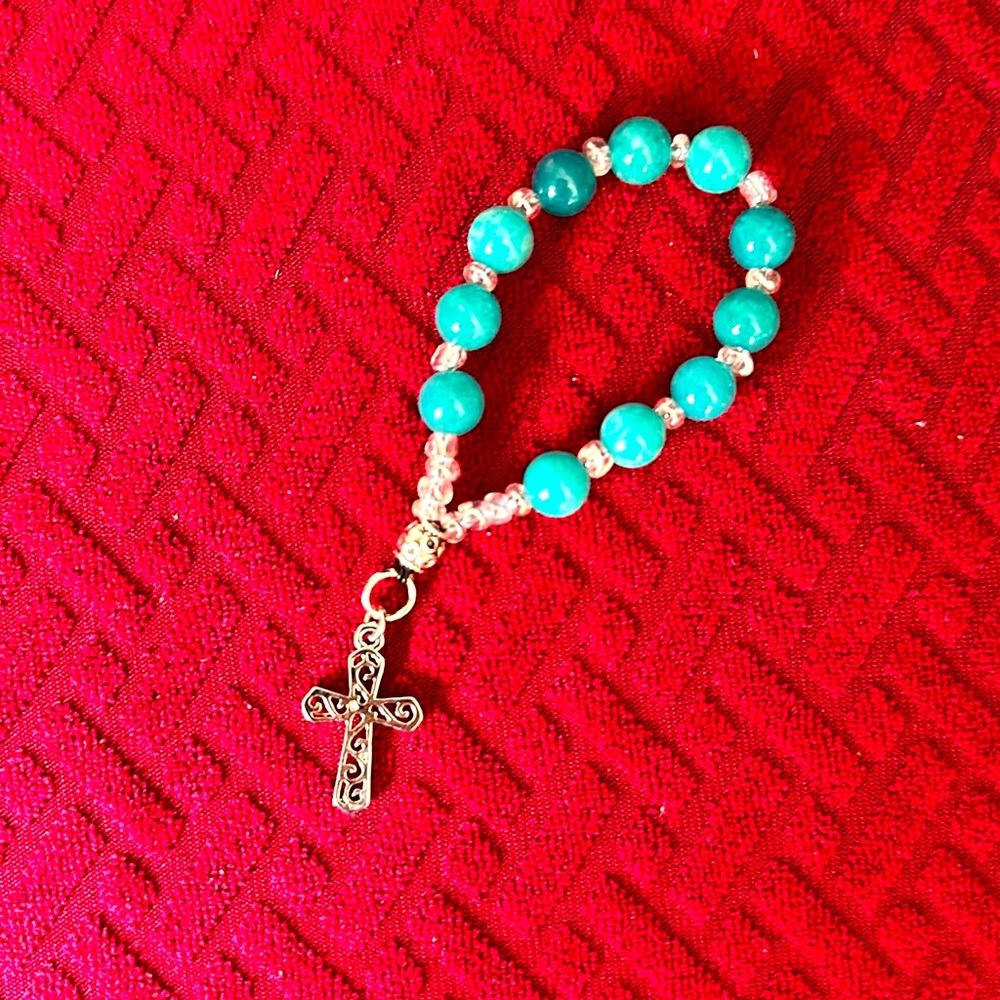 Handcrafted by me mini rosary w sterling silver cross & genuine Tianhe Stones.